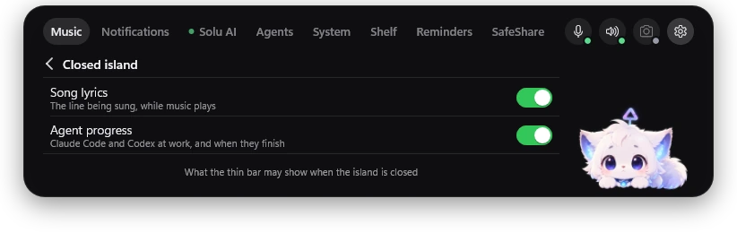 Settings for the closed island: song lyrics and agent progress switches